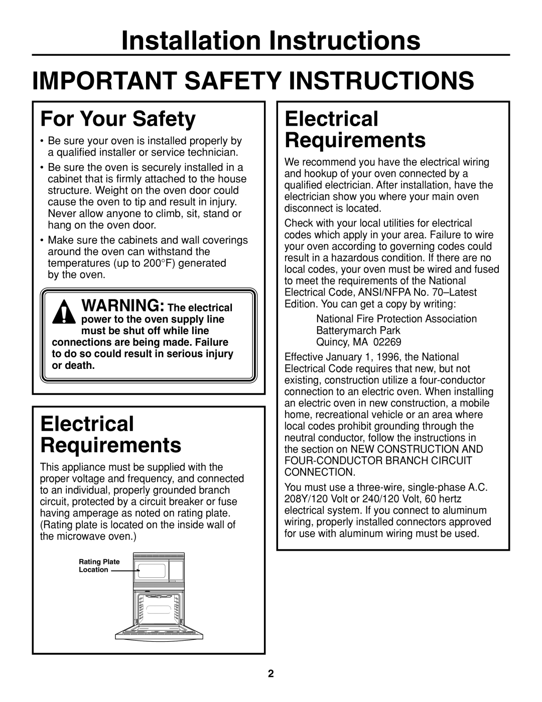 GE JTP86 installation instructions Installation Instructions 