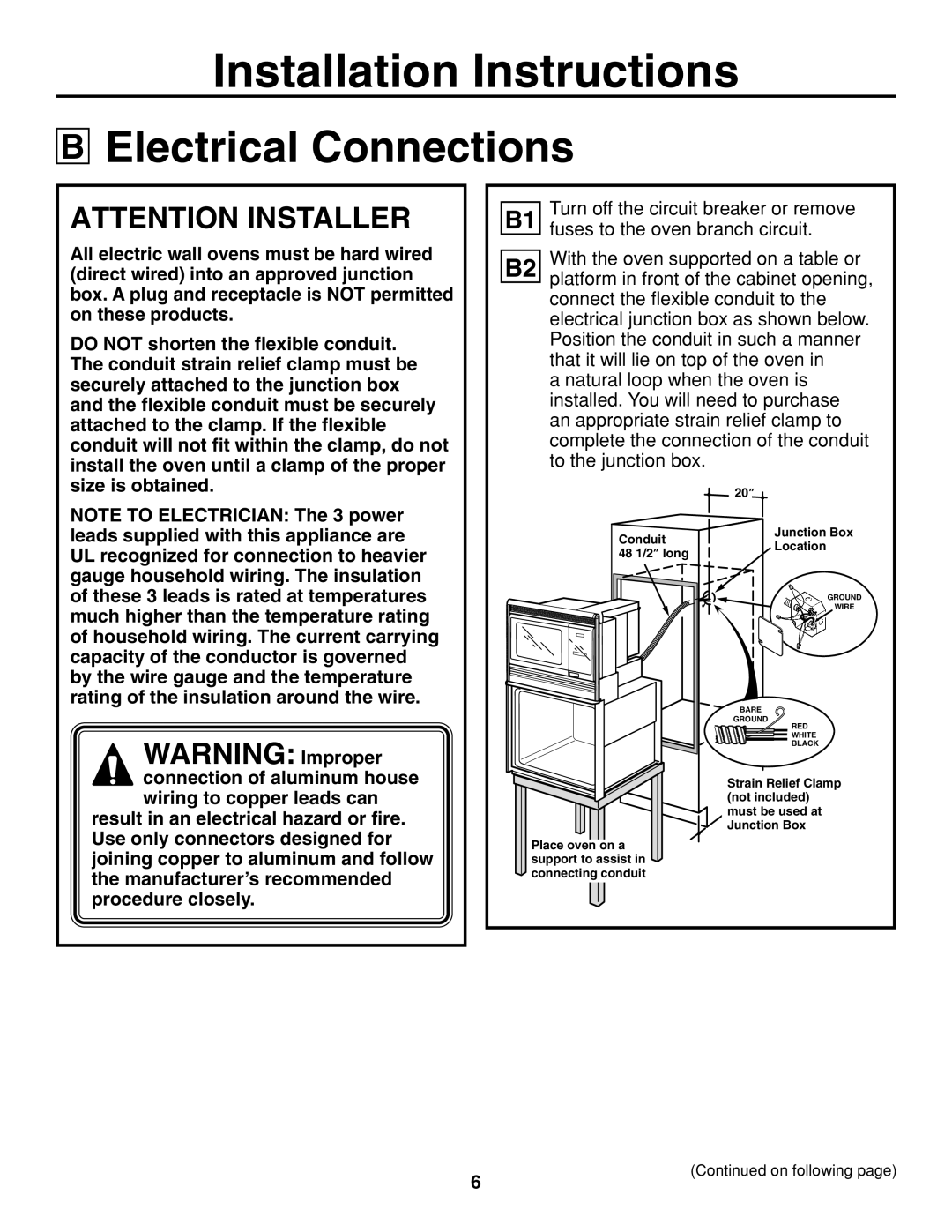 GE JTP86 installation instructions Electrical Connections, Junction Box Location 