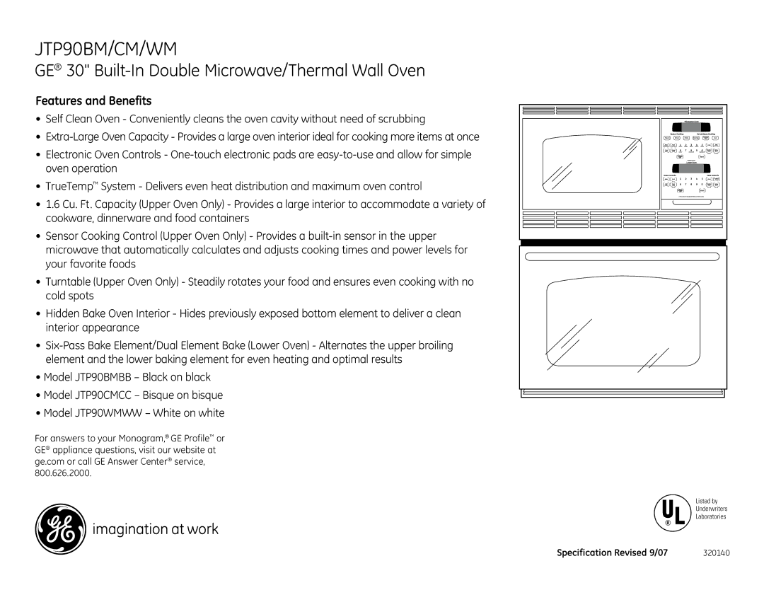 GE JTP90BM, JTP90CM, JTP90WM installation instructions Features and Benefits 