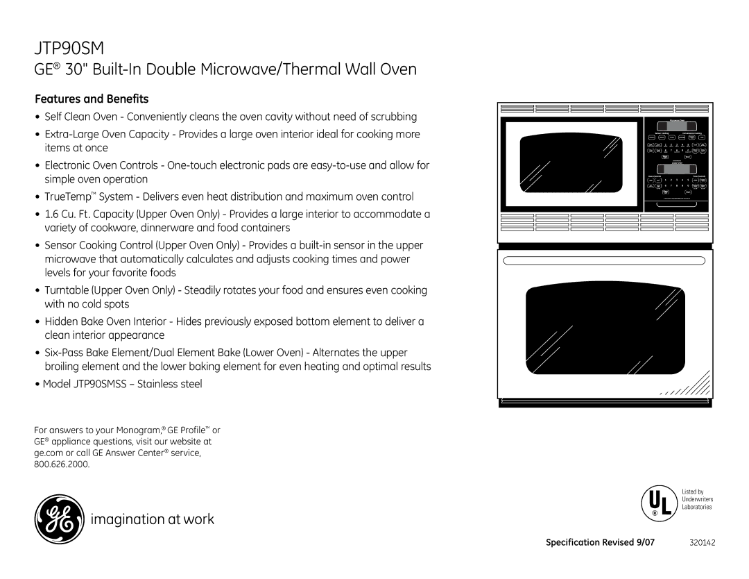 GE JTP90SM installation instructions Features and Benefits 