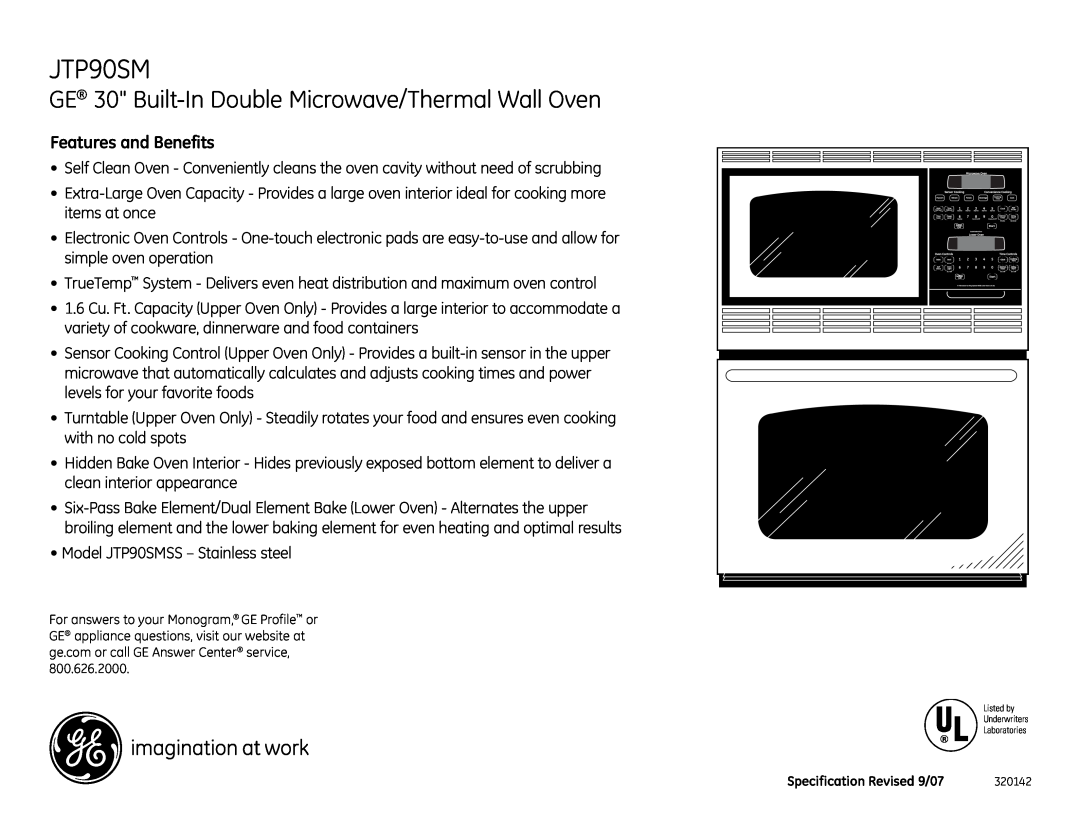 GE JTP90SM installation instructions GE 30 Built-In Double Microwave/Thermal Wall Oven, Features and Benefits 