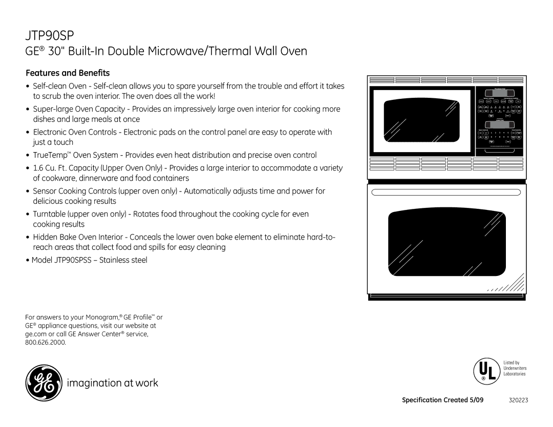 GE JTP90SPSS installation instructions Features and Benefits 