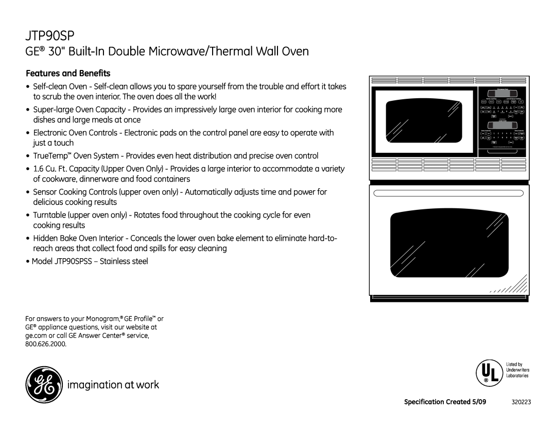 GE JTP90SPSS installation instructions GE 30 Built-InDouble Microwave/Thermal Wall Oven, Features and Benefits 