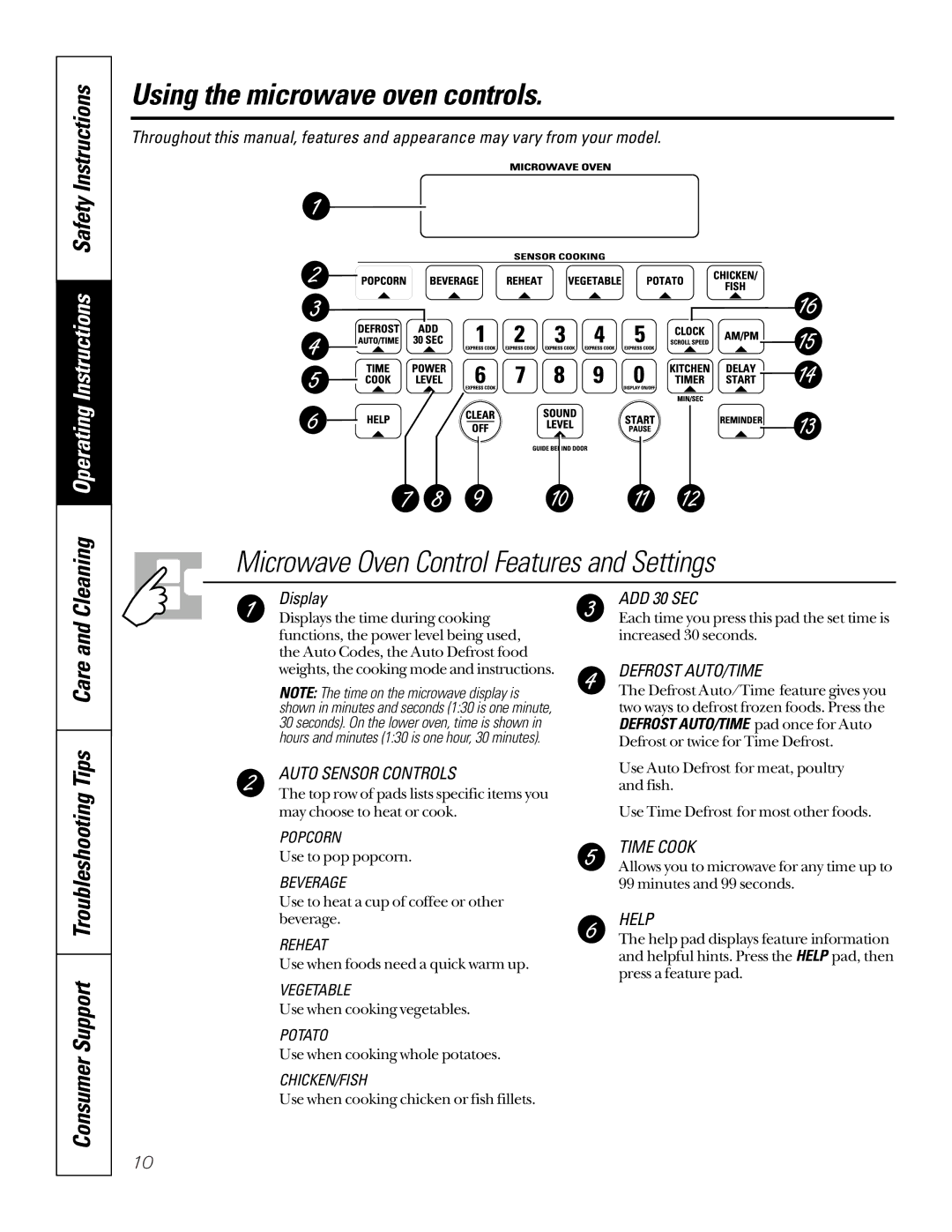 GE JTP95 owner manual Using the microwave oven controls, Cleaning Operating Instructions Safety Instructions 