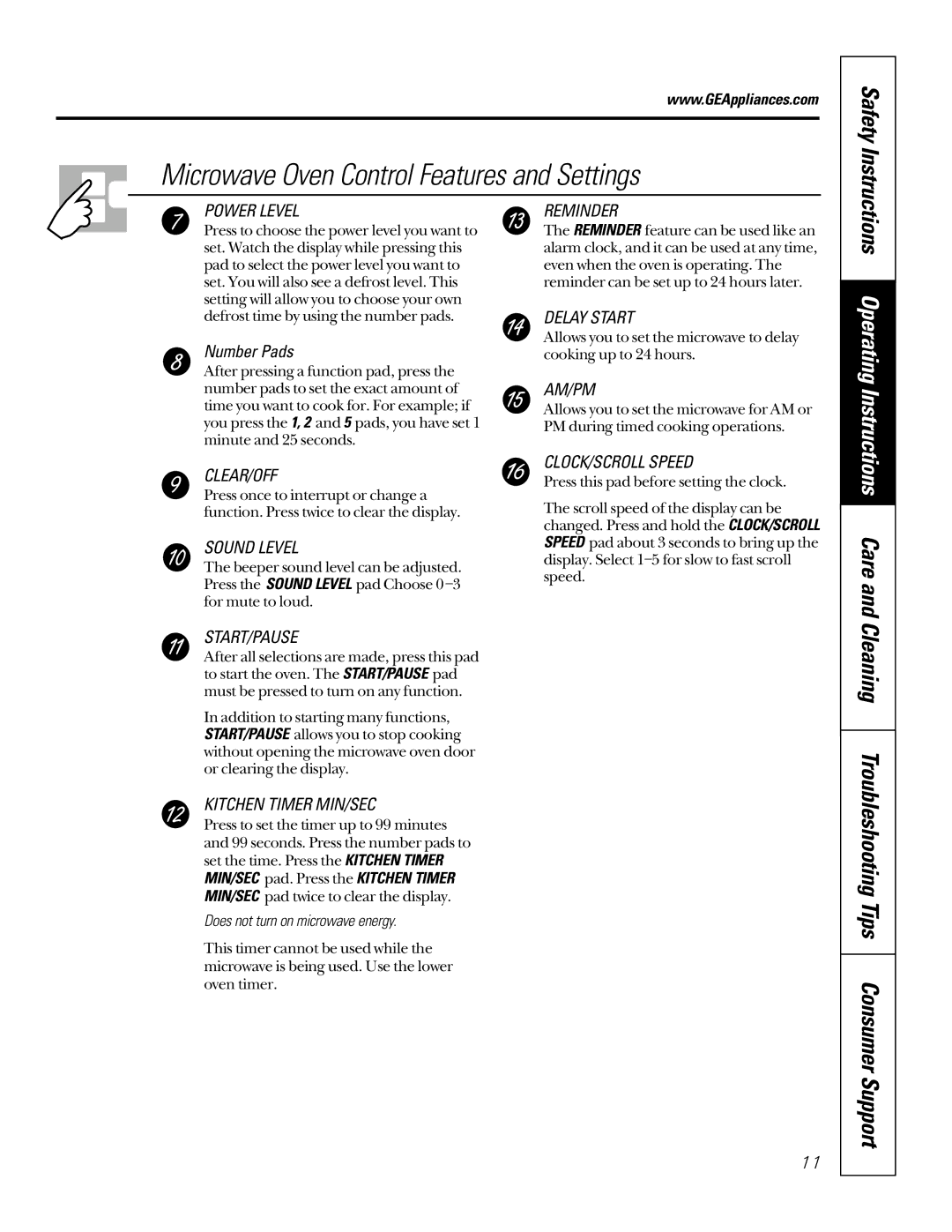 GE JTP95 owner manual Cleaning Troubleshooting Tips Consumer Support, Care, Does not turn on microwave energy 