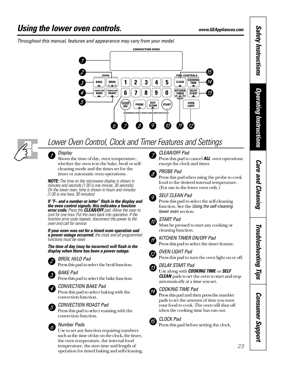 GE JTP95 owner manual Using the lower oven controls, Care and Cleaning Troubleshooting Tips 