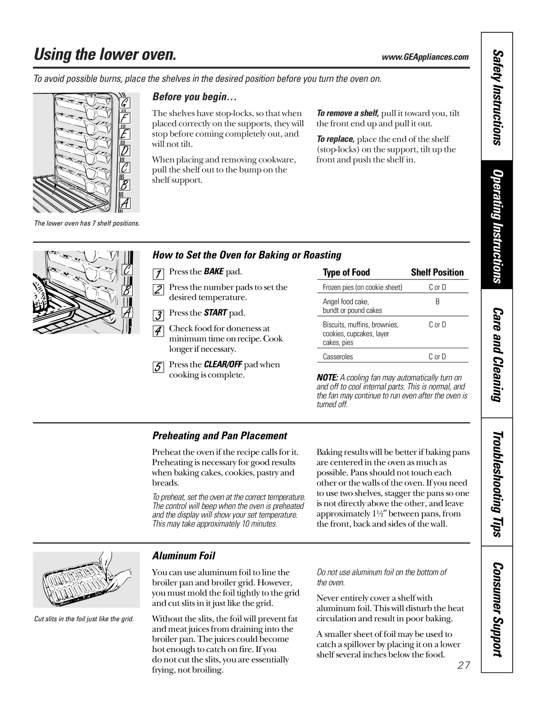 GE JTP95 owner manual Using the lower oven, Care and Cleaning 