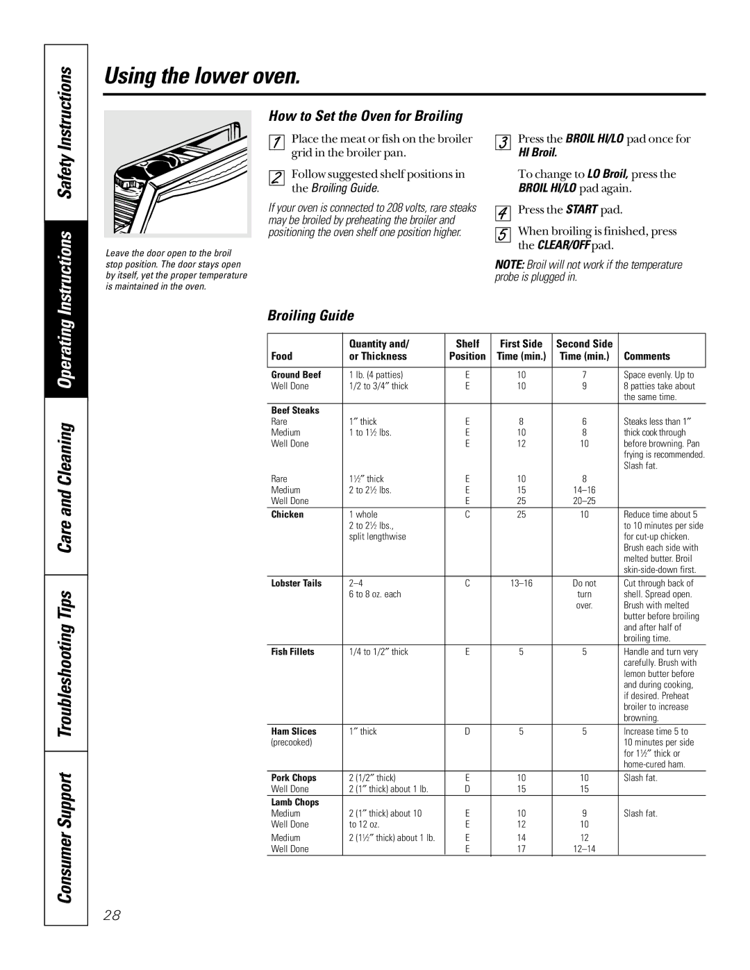 GE JTP95 owner manual How to Set the Oven for Broiling, Broiling Guide, HI Broil 