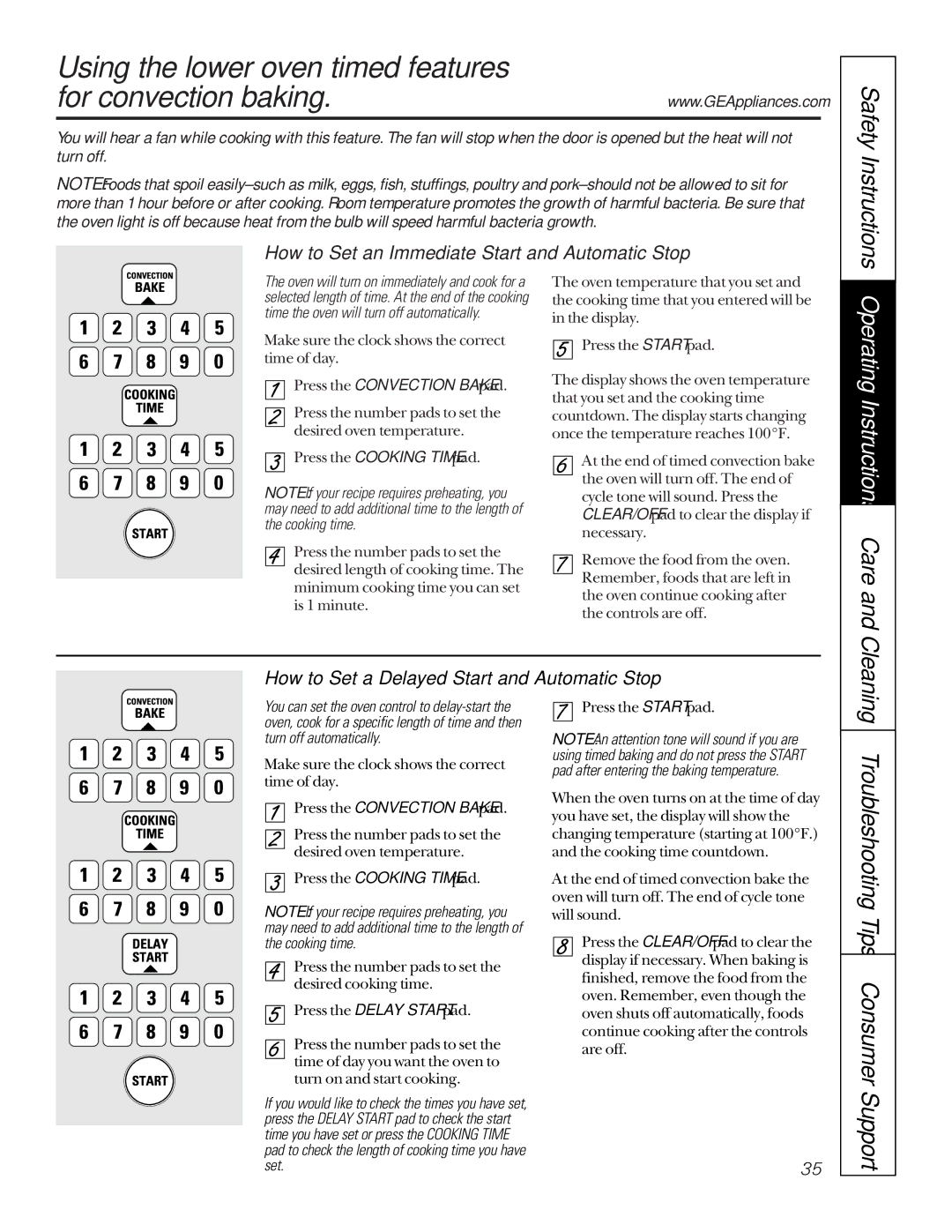 GE JTP95 owner manual Using the lower oven timed features For convection baking, Press the Convection Bake pad 