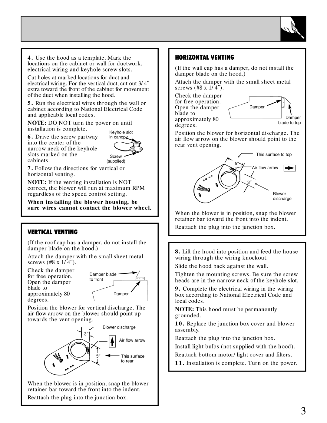 GE JV656 36, JV356 30 important safety instructions Vertical Venting 