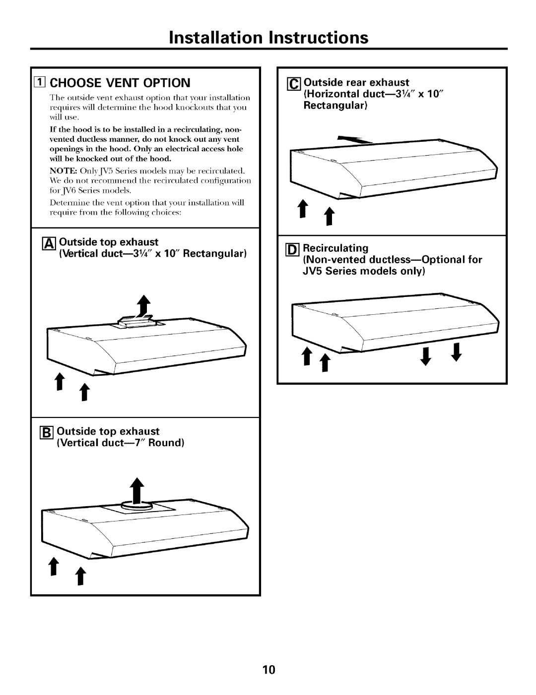 GE JV655 installation instructions Choose Vent Option, Top exhaust 