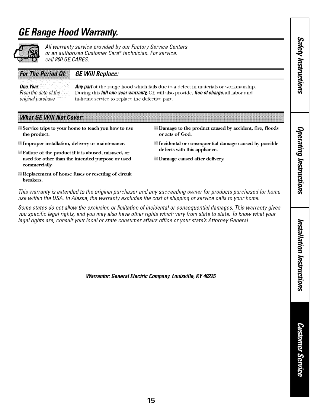 GE JV655 installation instructions GERange Hood Warranty, Dudng This, Also Provide 