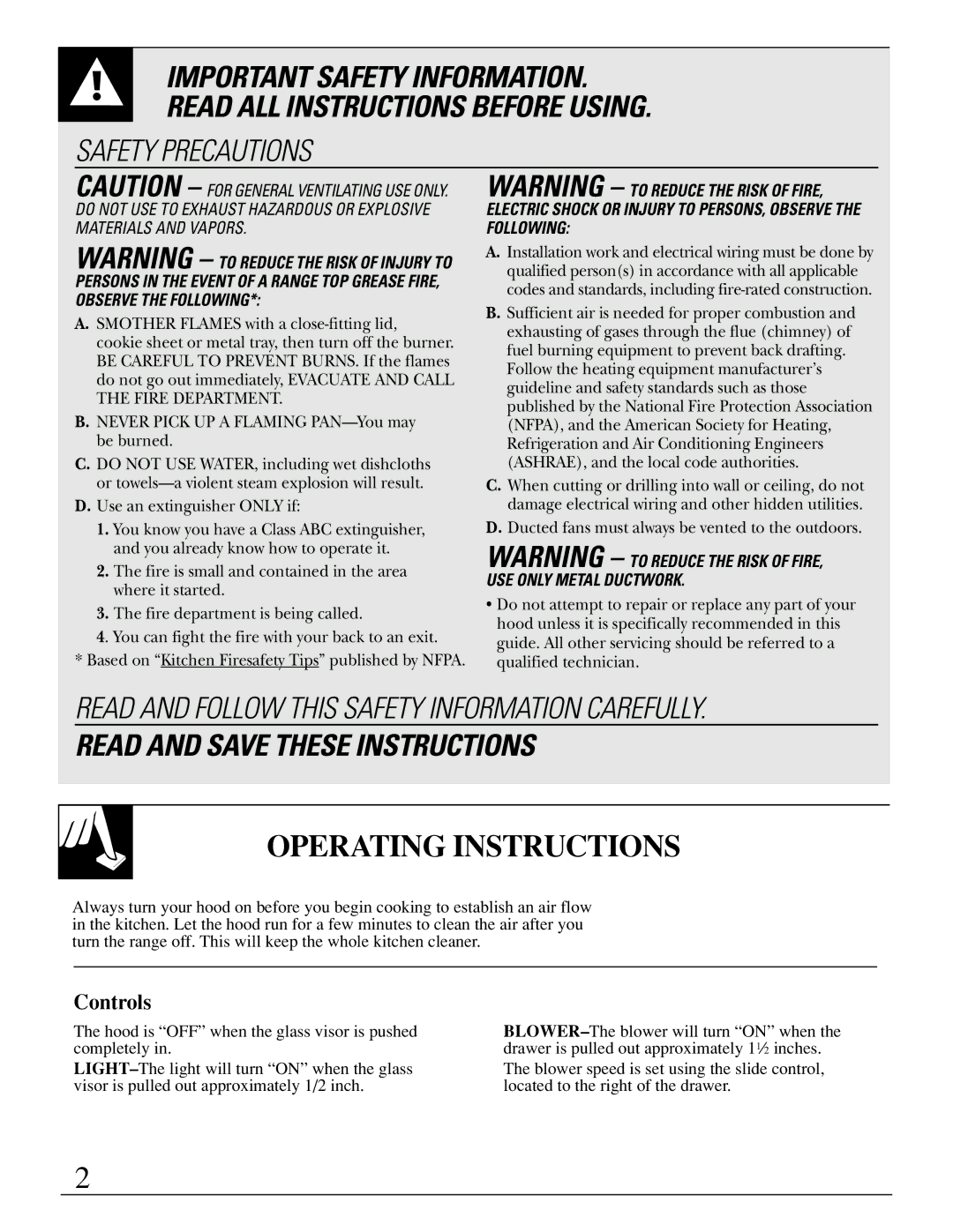 GE JV694 warranty Operating Instructions, Controls 