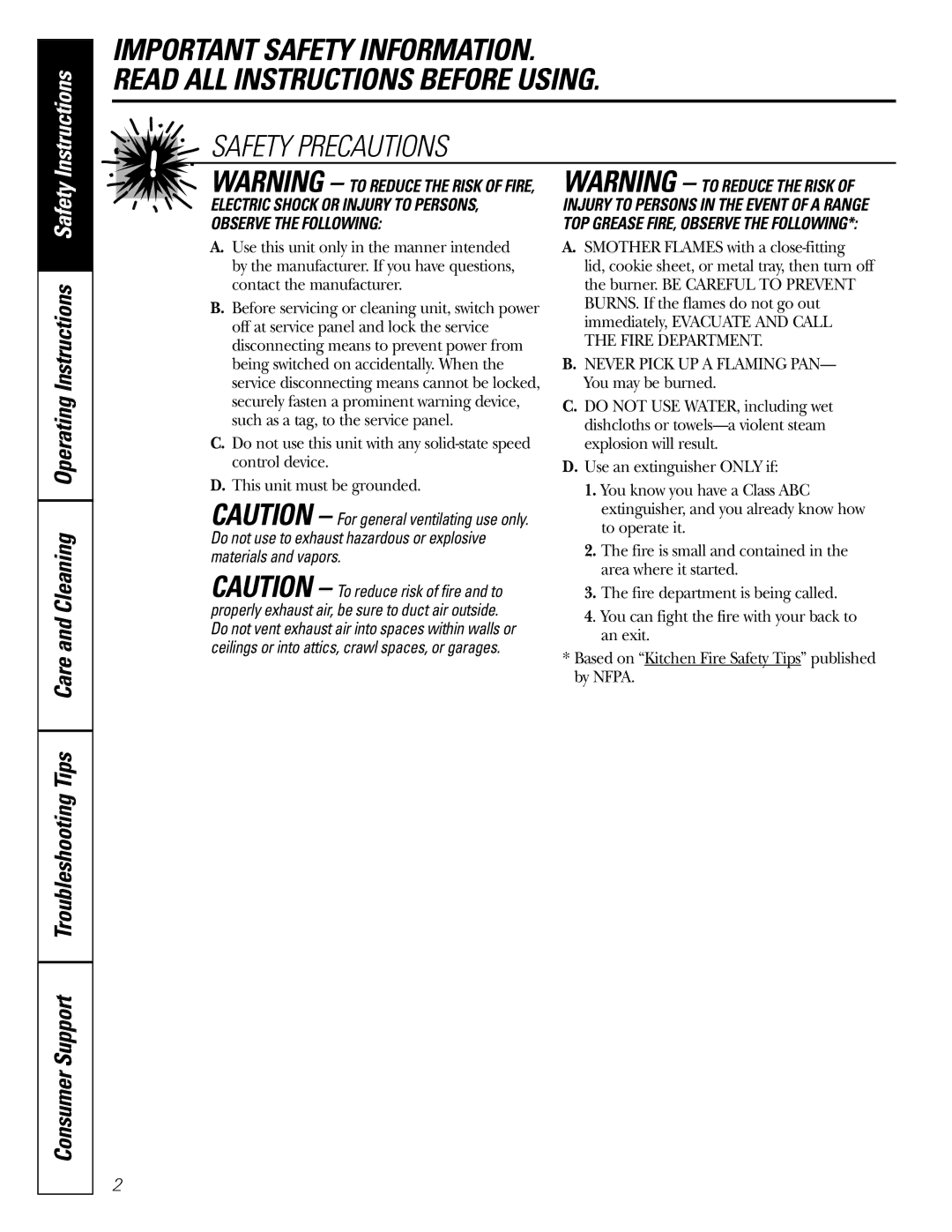 GE JV966, JV965, JV936 installation instructions Safety Precautions 