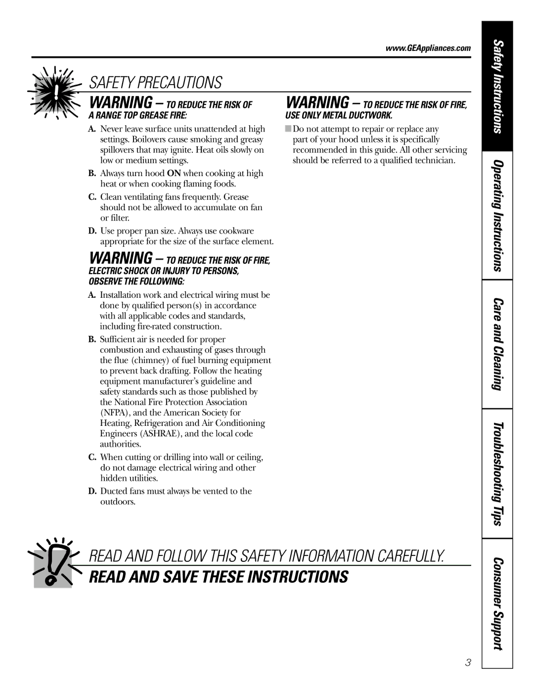 GE JV965, JV936, JV966 installation instructions Read and Save These Instructions 