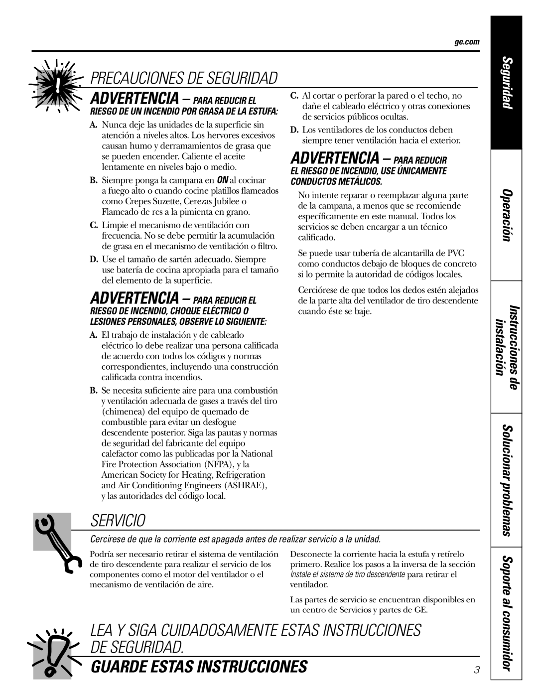 GE JVB94, JVB67, JVB37, JVB98 owner manual Advertencia Para Reducir, Soporte al consumidor 