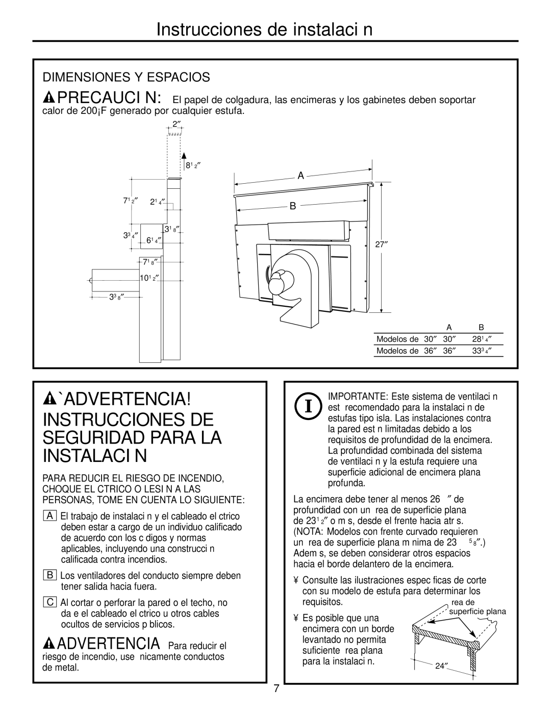 GE JVB94, JVB67, JVB37, JVB98 owner manual Instrucciones de instalación, Dimensiones Y Espacios 