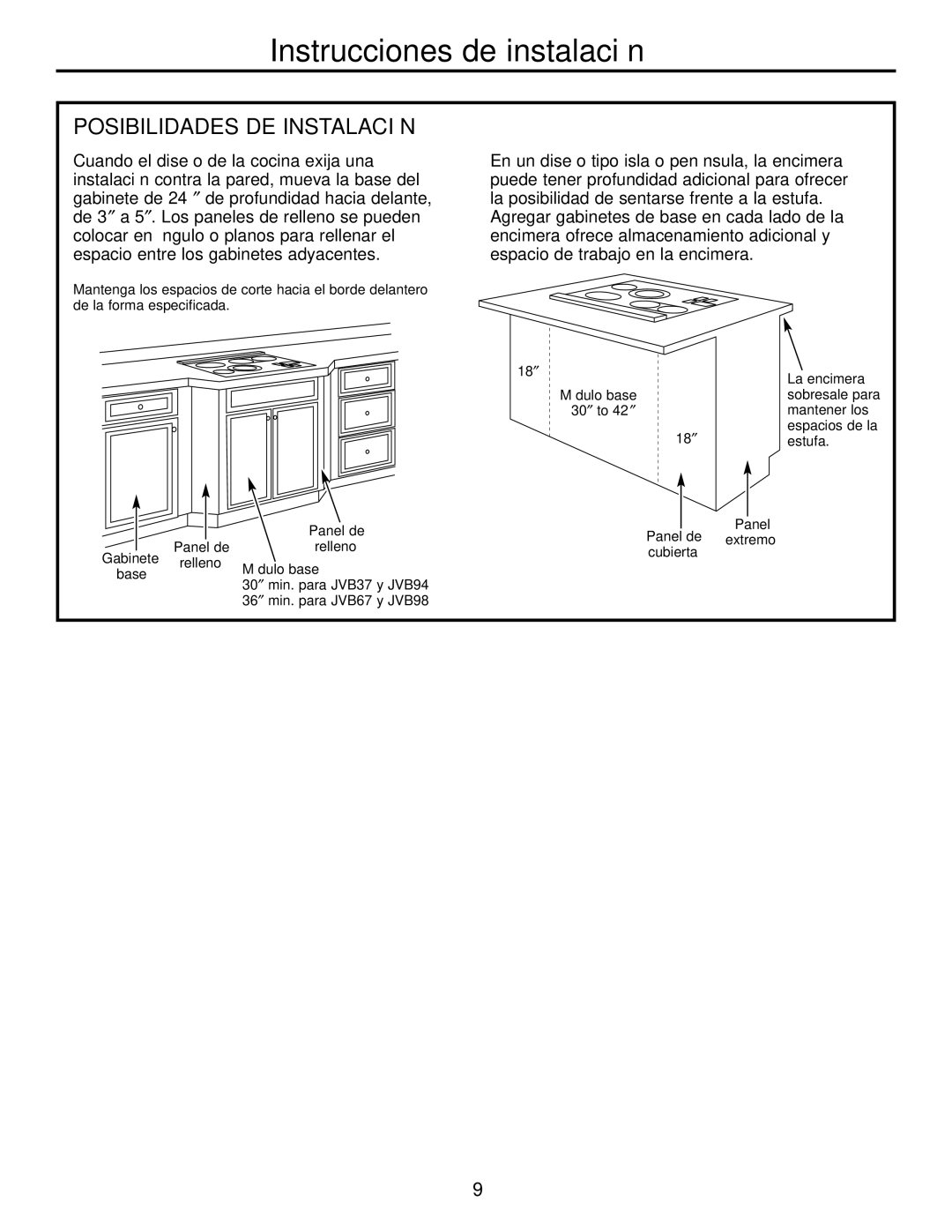 GE JVB37, JVB67, JVB98, JVB94 owner manual Posibilidades DE Instalación 