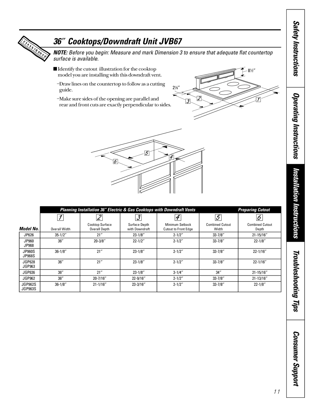 GE JVB37 owner manual 36″ Cooktops/Downdraft Unit JVB67 