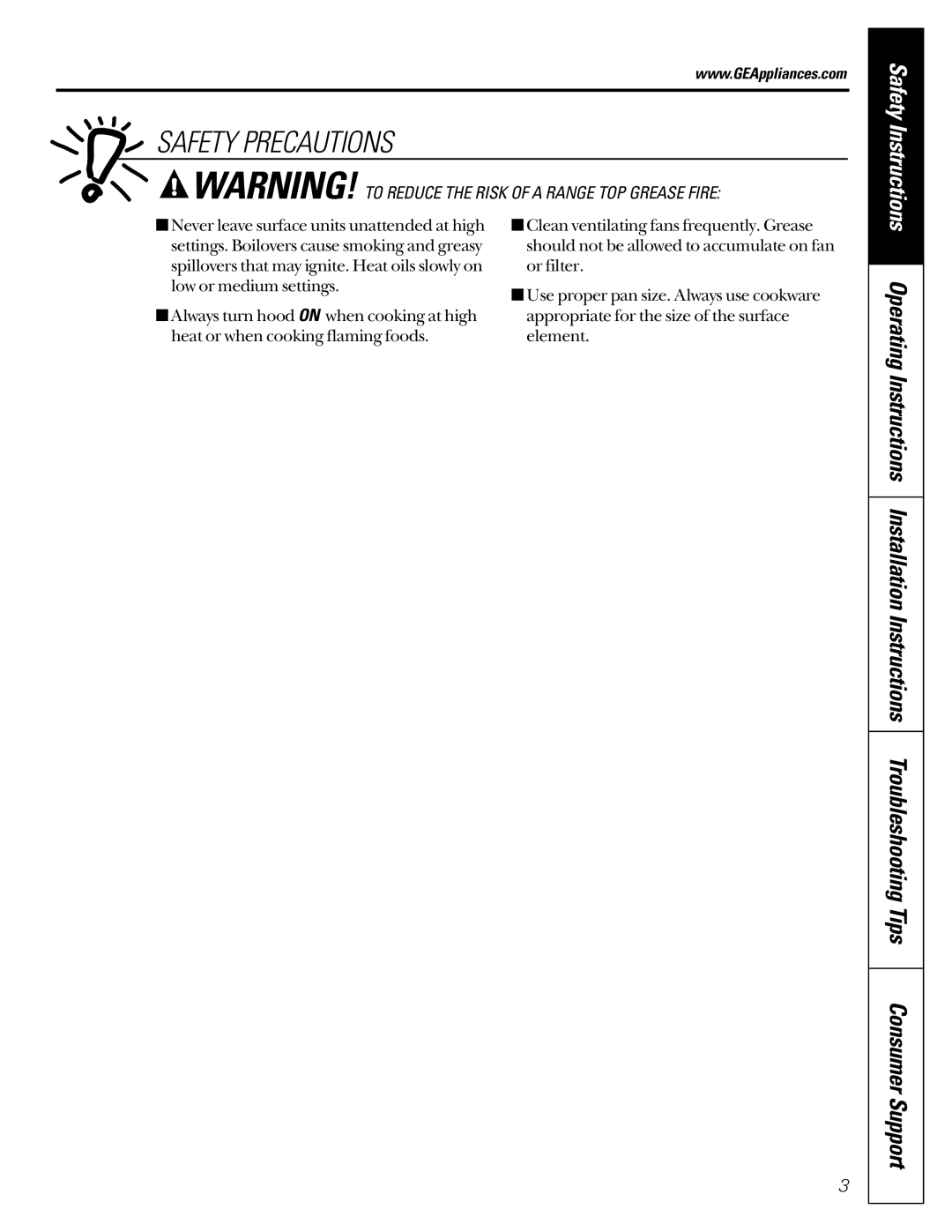 GE JVB37, JVB67 owner manual Safety Precautions 