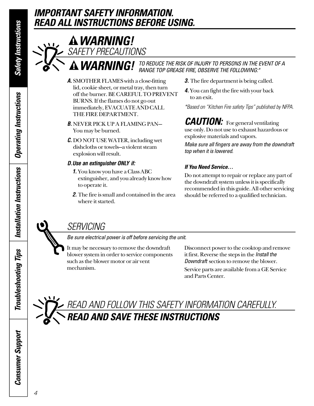 GE JVB67, JVB37 owner manual Read and Save These Instructions 