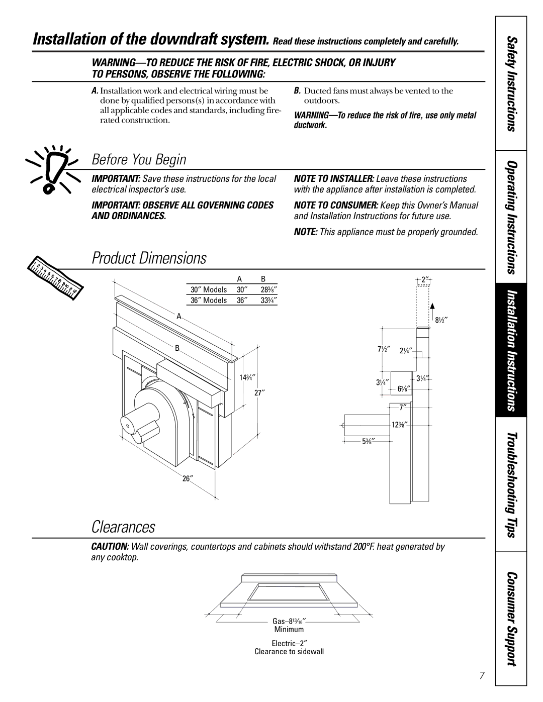 GE JVB37, JVB67 owner manual To PERSONS, Observe the Following, Important Save these instructions for the local 