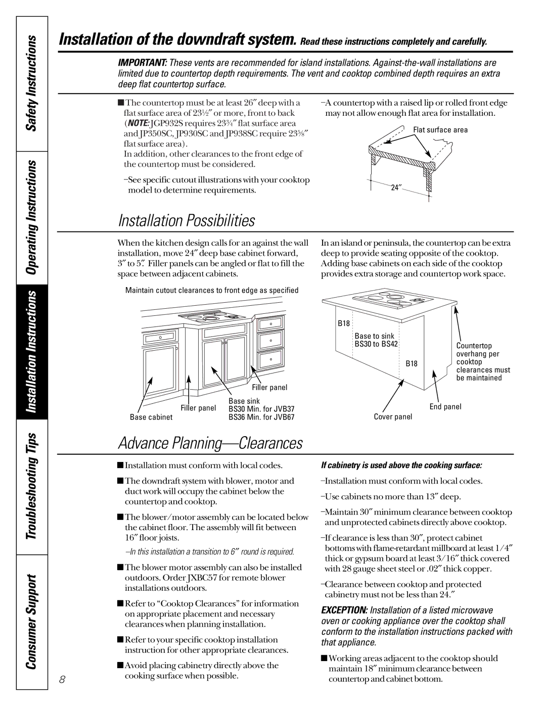 GE JVB67, JVB37 owner manual Instructions, If cabinetry is used above the cooking surface 