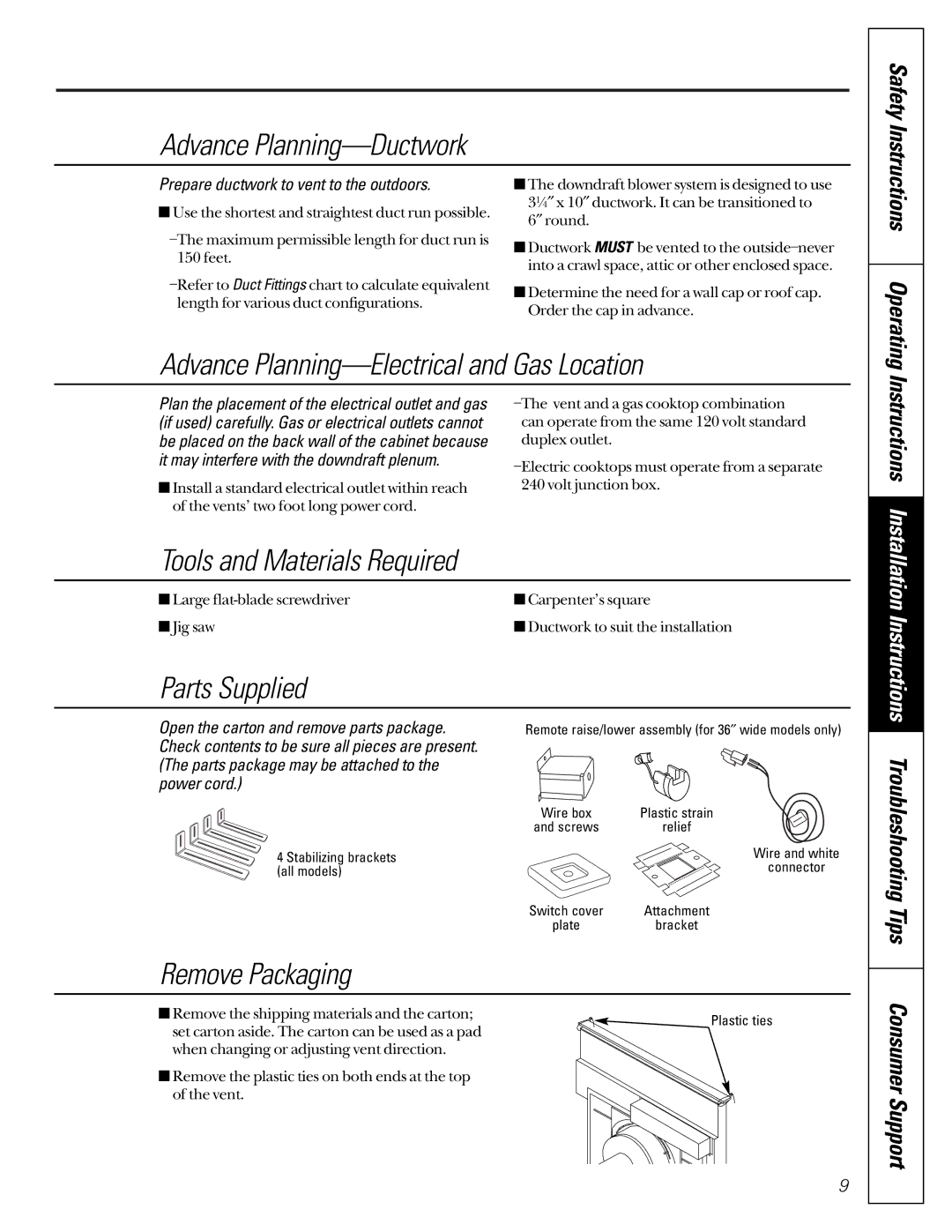 GE JVB37, JVB67 owner manual Advance Planning-Ductwork 