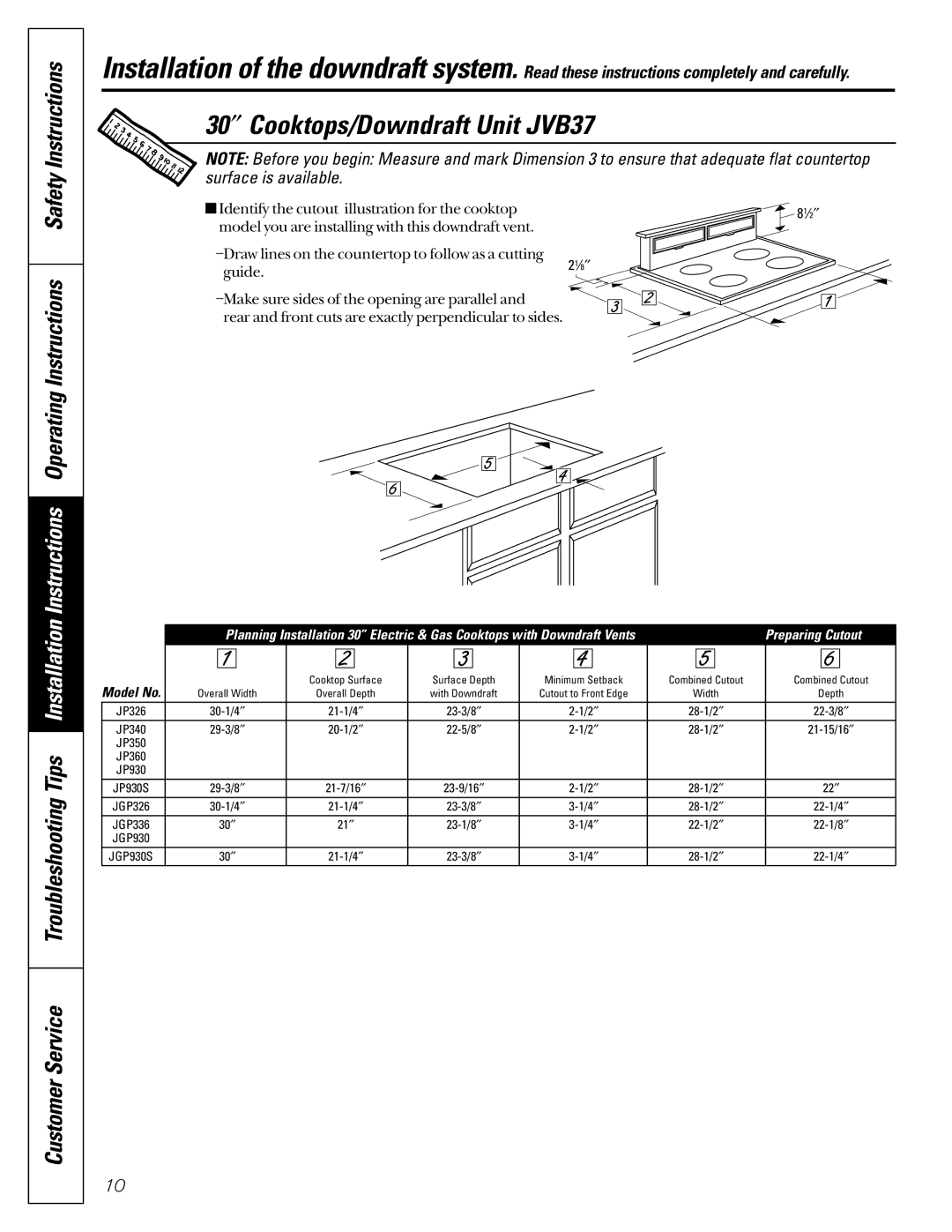 GE JVB67 owner manual 30″ Cooktops/Downdraft Unit JVB37 