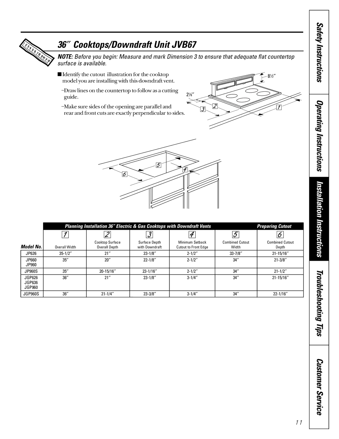 GE JVB37 owner manual 36″ Cooktops/Downdraft Unit JVB67 