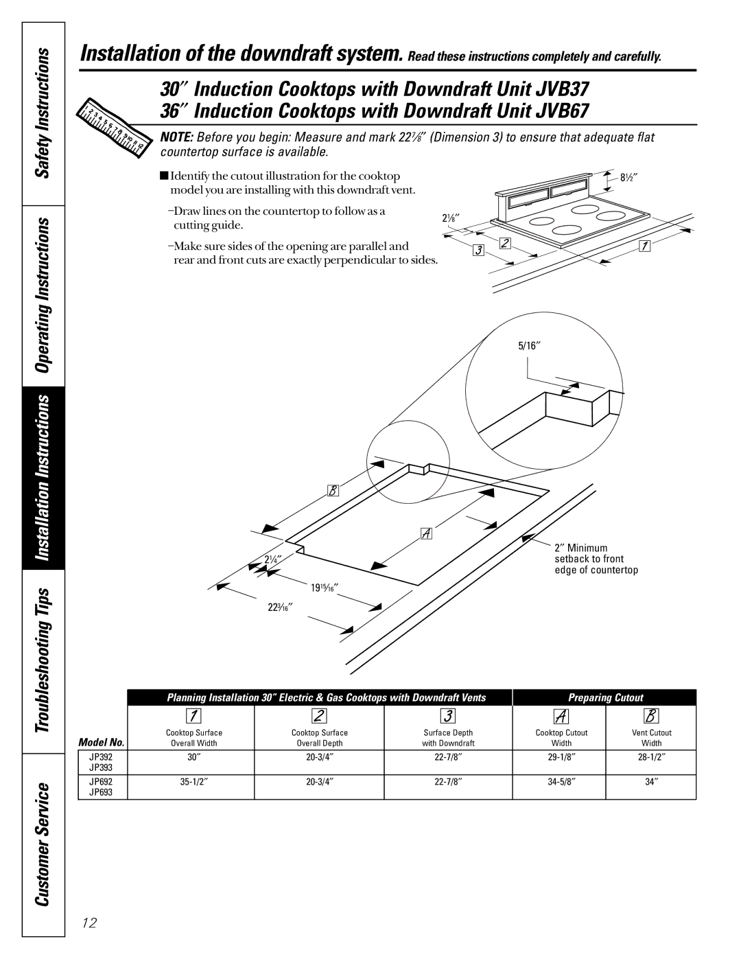 GE JVB67, JVB37 owner manual Cutting guide 