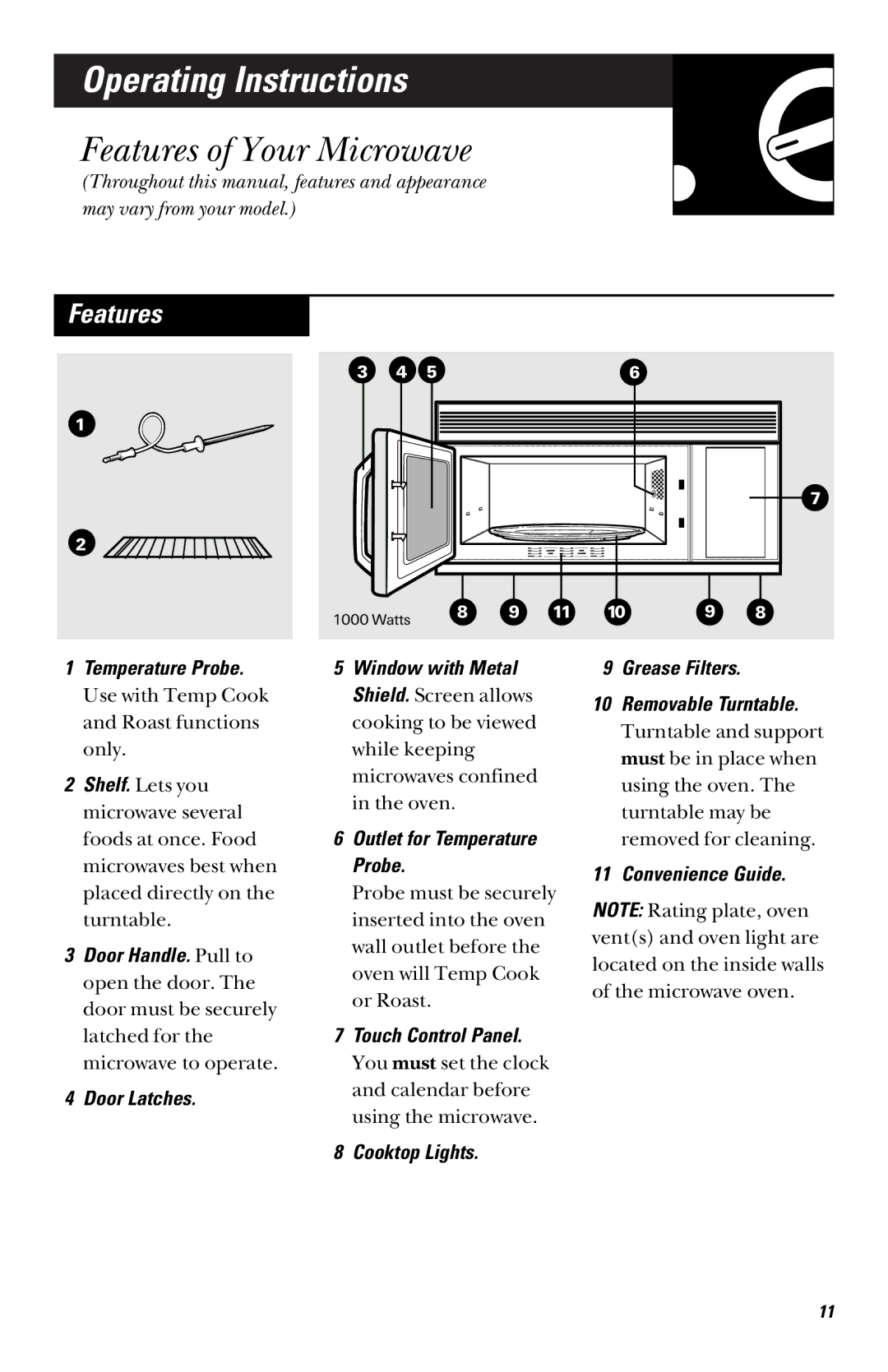 GE JVM 1661, JVM 1660 manual Features of Your Microwave 