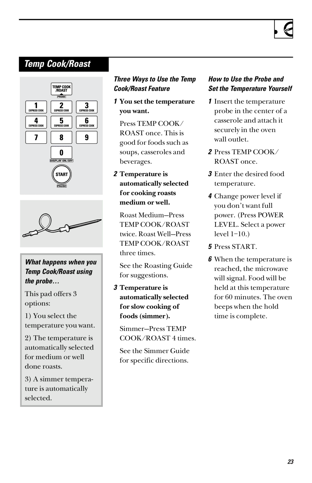 GE JVM 1661, JVM 1660 manual Temp Cook/Roast 