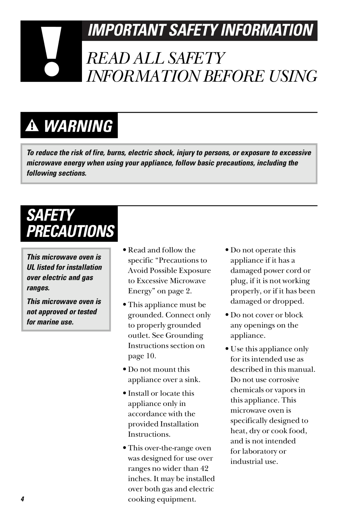 GE JVM 1660, JVM 1661 manual Safety Precautions 