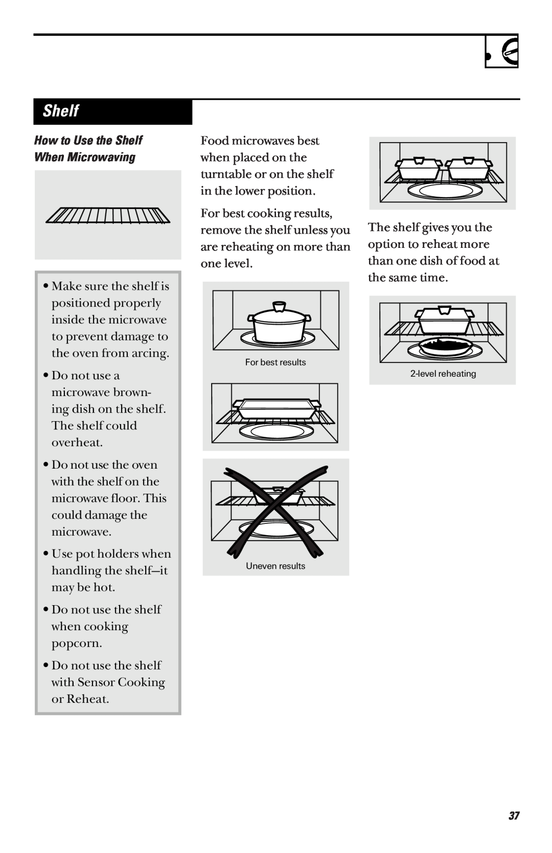 GE JVM 1661, JVM 1660 manual How to Use the Shelf When Microwaving 