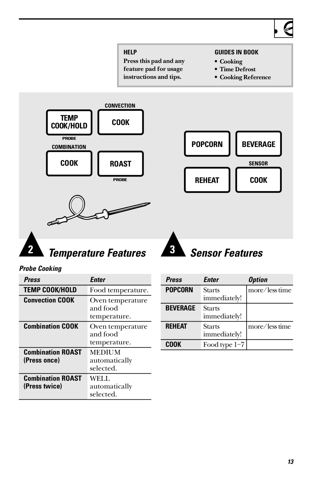 GE 49-40002, JVM1090, 164D3370P003 owner manual Probe Cooking Press Enter, Press Enter Option 