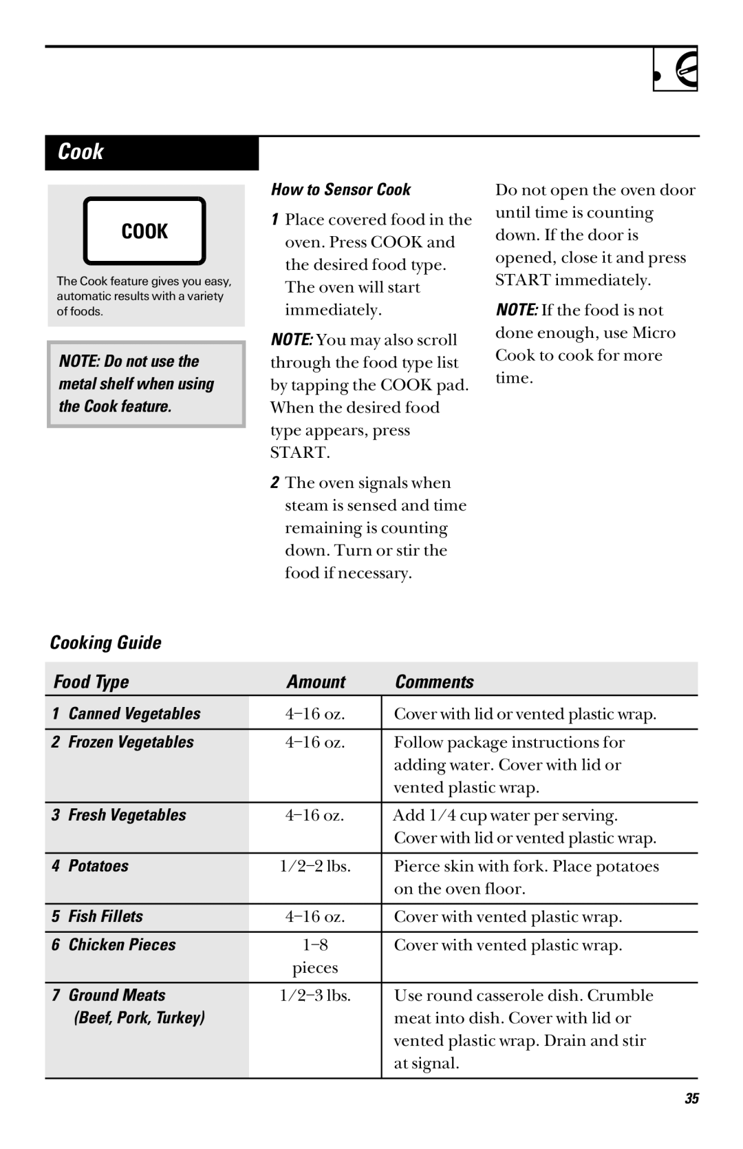 GE 164D3370P003, JVM1090, 49-40002 owner manual Cook 