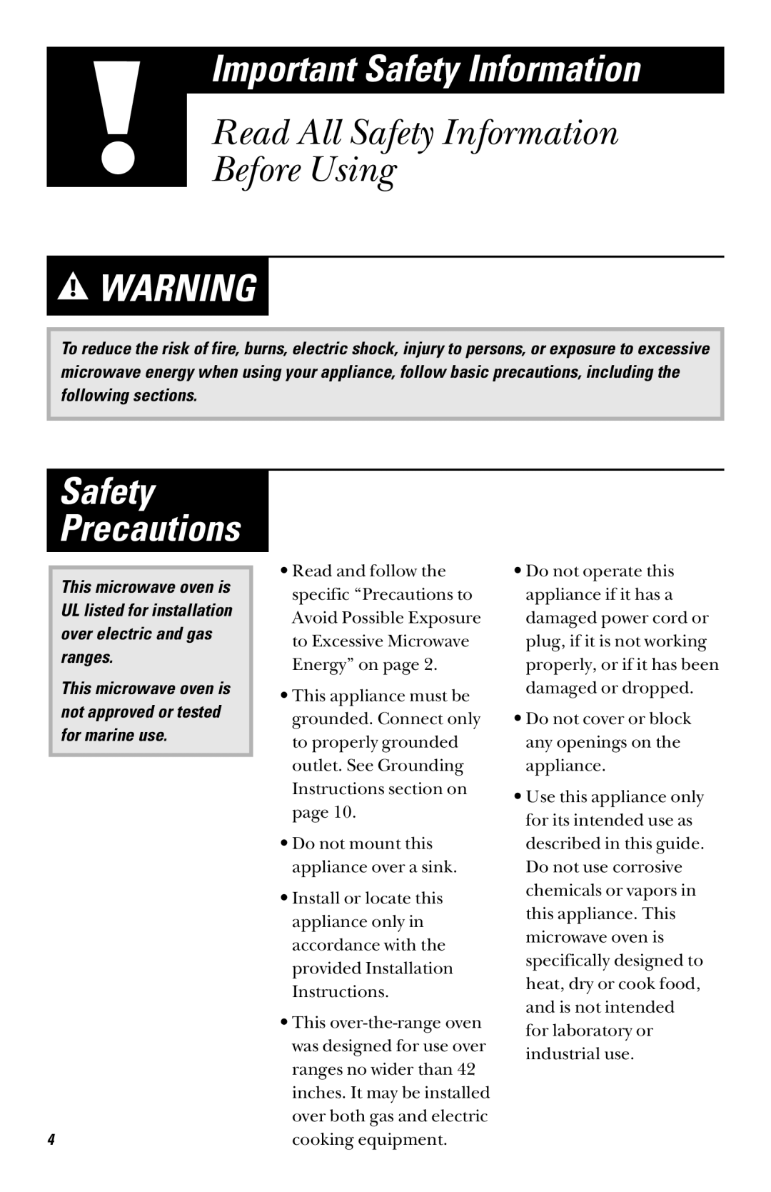 GE 49-40002, JVM1090, 164D3370P003 owner manual Safety Precautions 