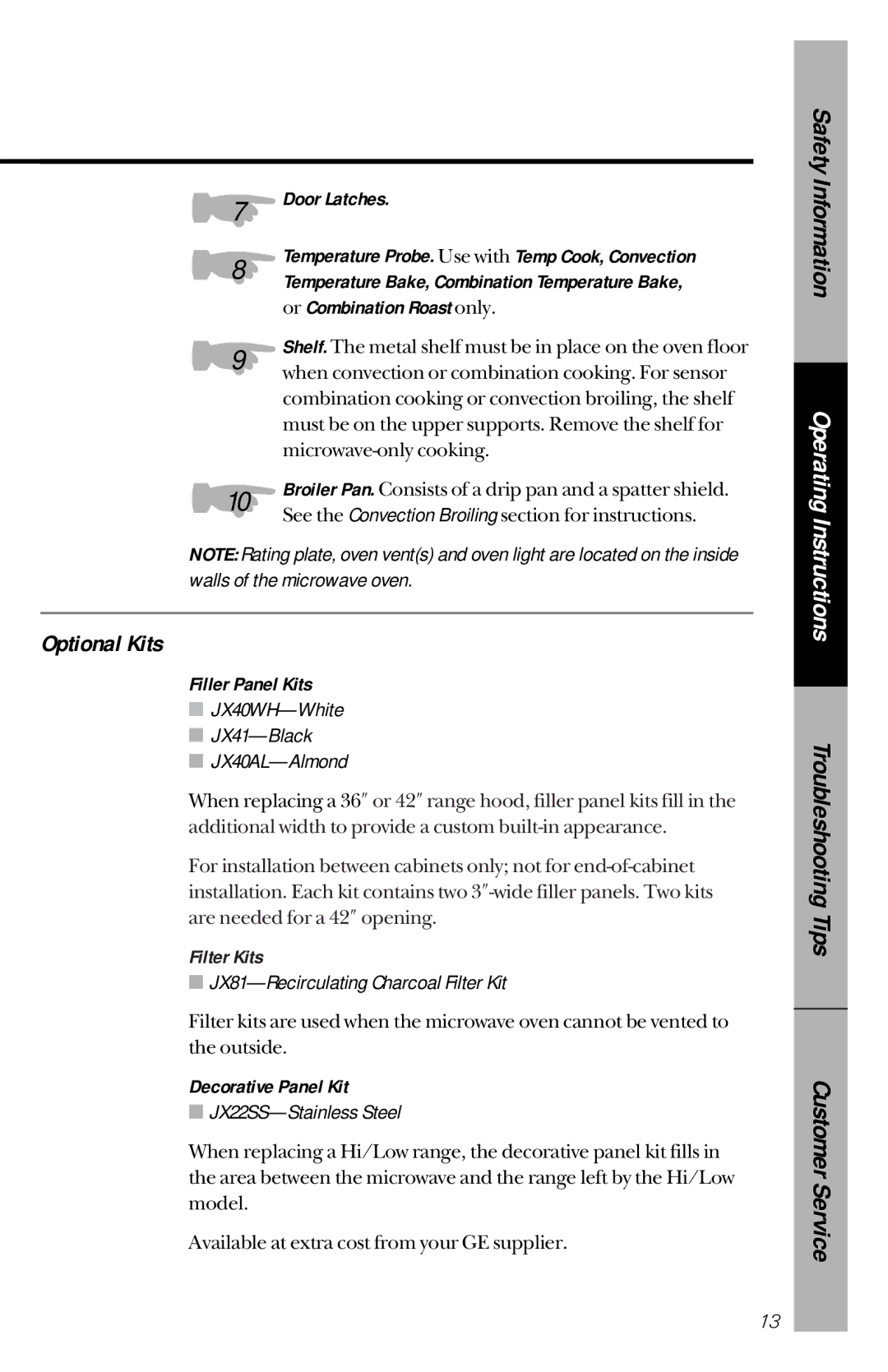 GE JVM1190 owner manual Optional Kits 