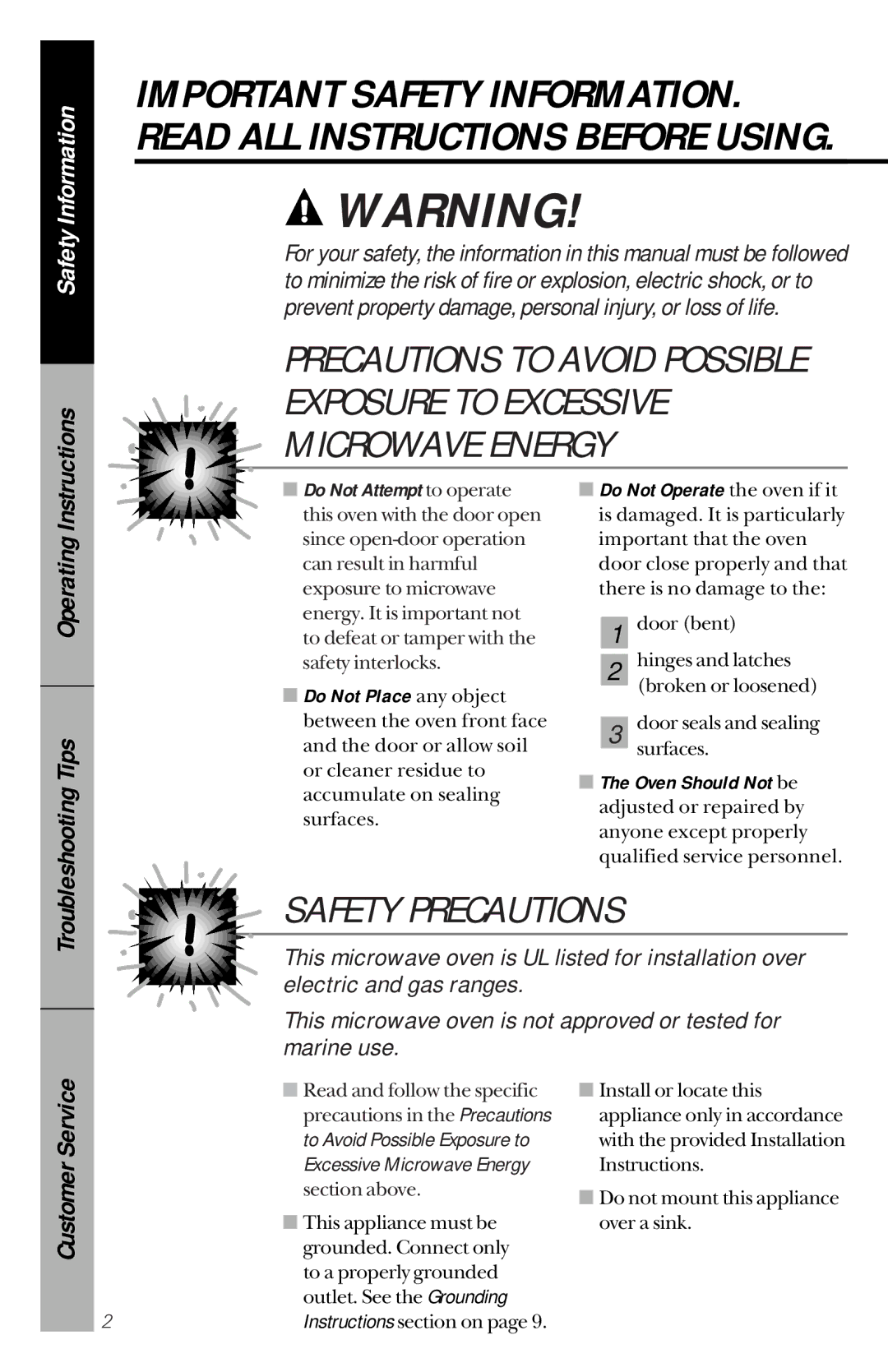 GE JVM1190 owner manual Troubleshooting Tips, Customer Service 