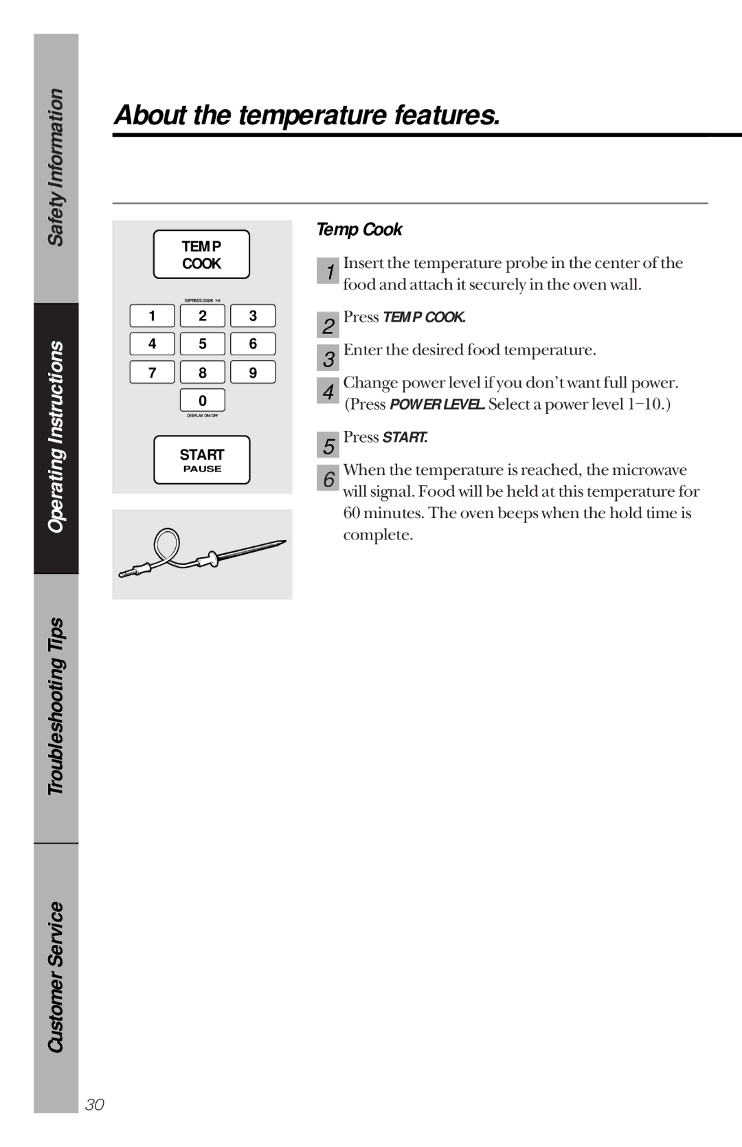 GE JVM1190 owner manual Press Temp Cook 