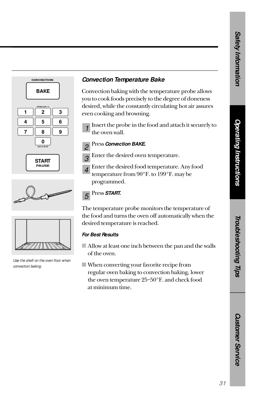 GE JVM1190 owner manual Convection Temperature Bake, Press Convection Bake 