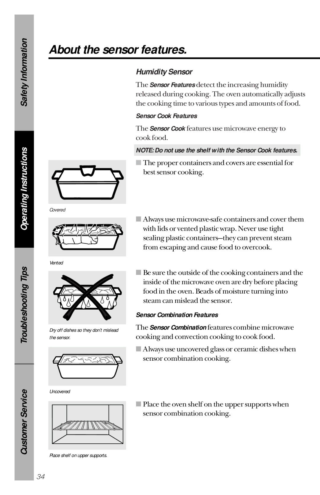 GE JVM1190 owner manual About the sensor features, Humidity Sensor, Sensor Cook Features, Troubleshooting Tips 