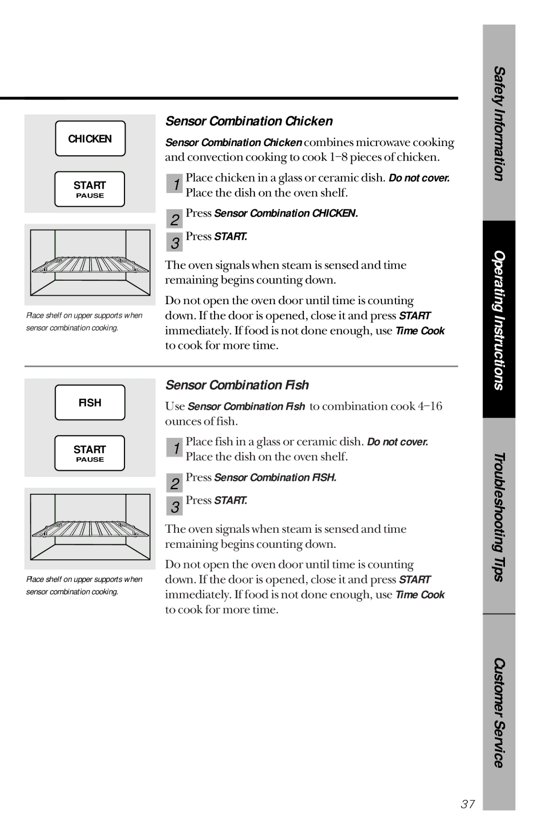 GE JVM1190 owner manual Press Sensor Combination Chicken, Press Sensor Combination Fish 