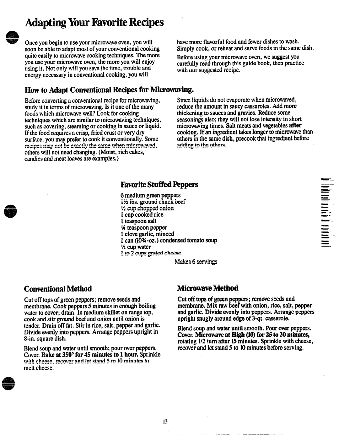 GE JVM130G warranty HowtoA&@ConventionalRecipesforMicrowaving, WoriteStuffedPqqxzs, CKWUW4?Method, 1AWMyOonPfwwr 