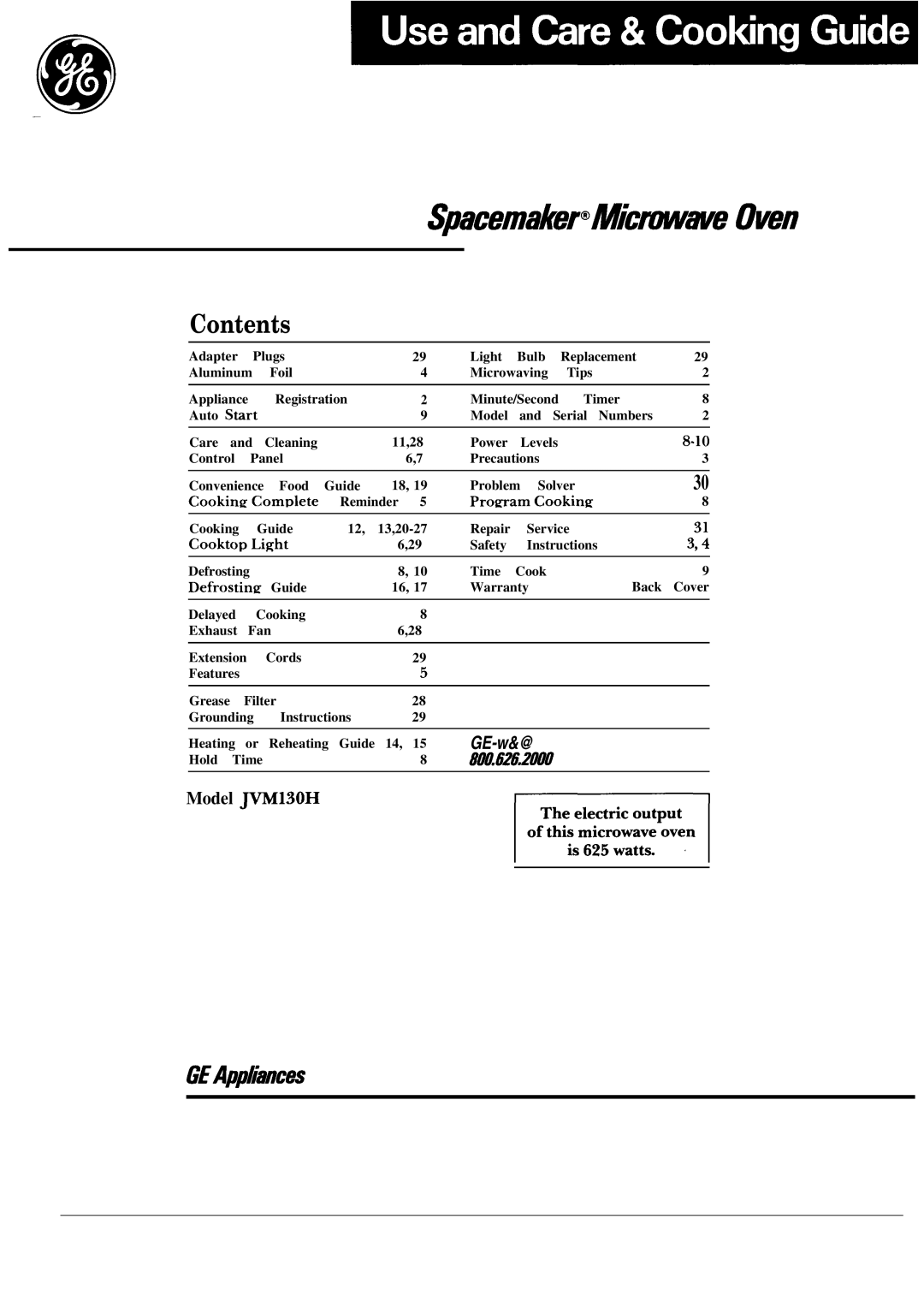 GE 164 D20~PO19, JVM130H warranty Spacemaker@Micmave Oven 