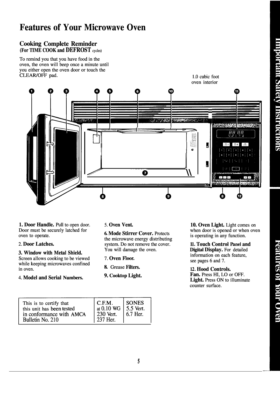 GE 164 D20~PO19 Features of Your Microwave Oven, ‘--b, Cooting Complete Reminder, ’‘”’”’--’ ~ ‘ ‘, Model and Serial Numkrs 