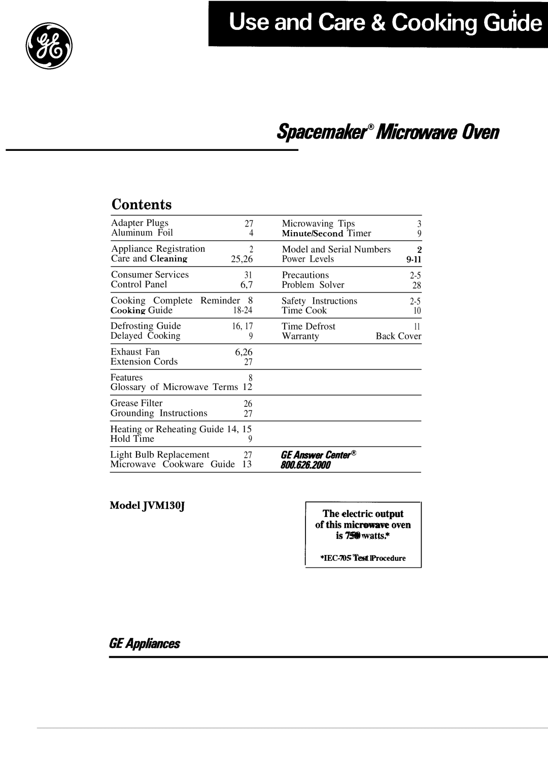 GE 49-8096, JVM130J, 164 D2092P126 warranty Spacemaker@Mic~we Own 