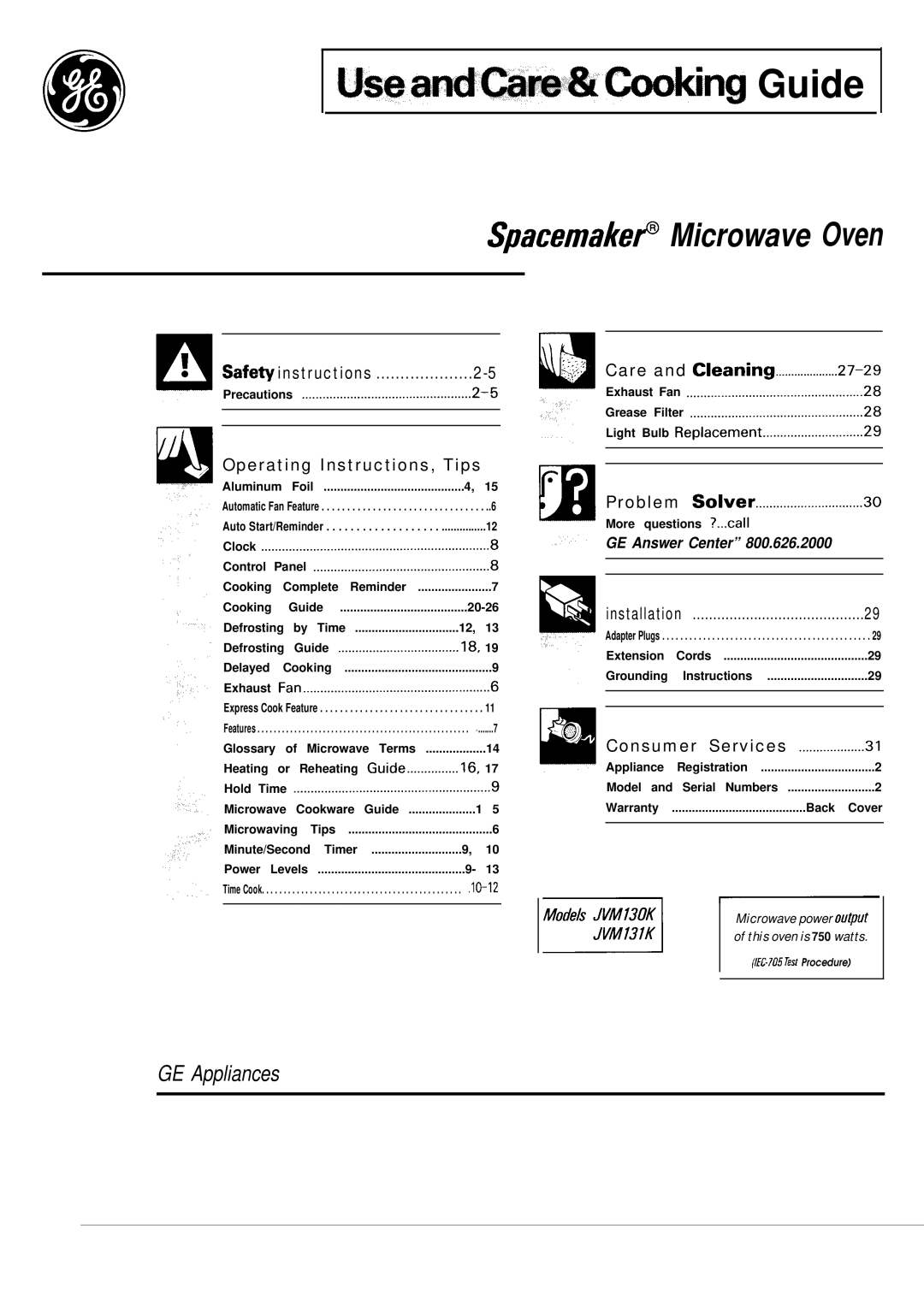 GE JVM131K, JVM130K warranty UseandCare&-ng Guide 