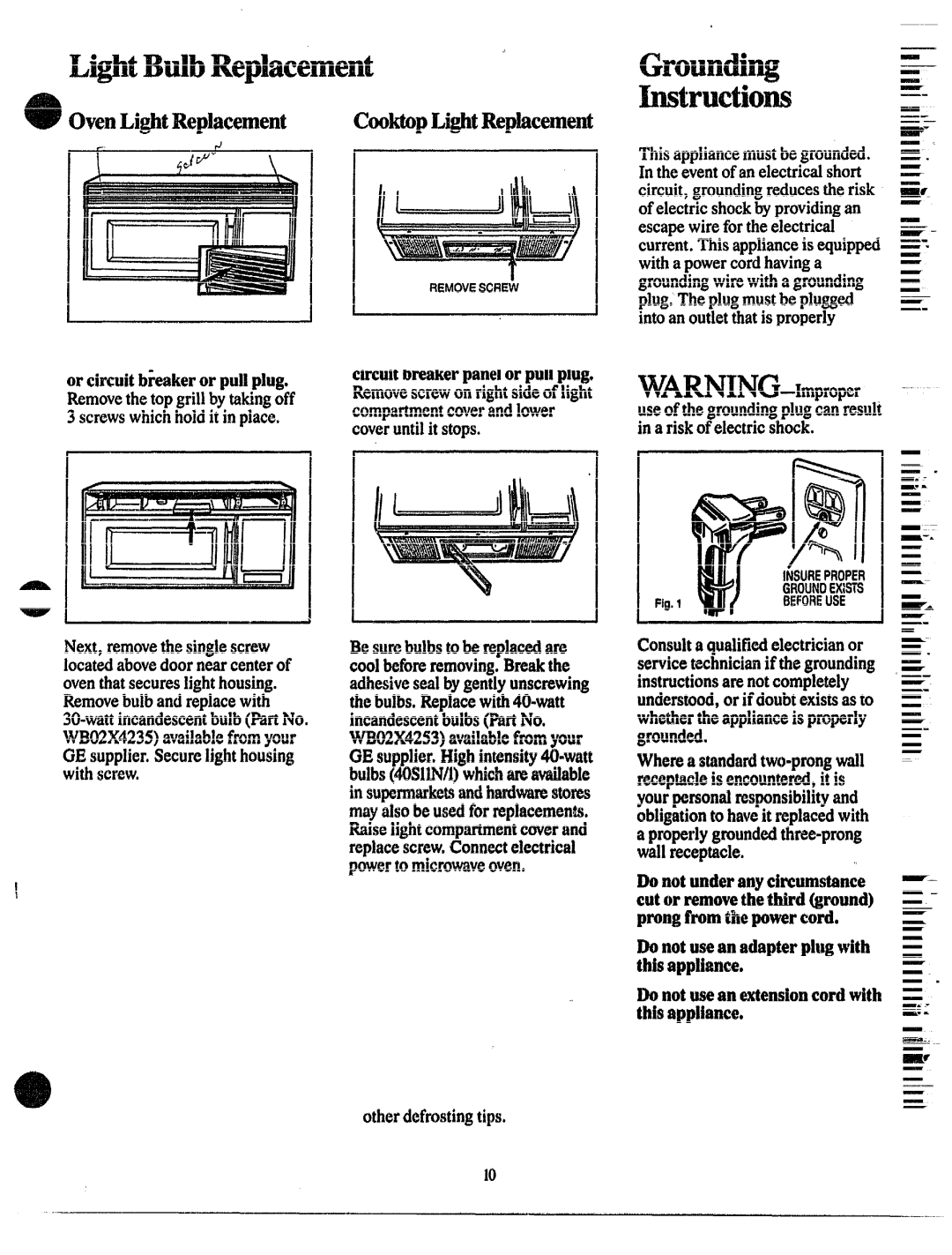 GE JVM131 manual Cakt@LightR@acememt, Incandescentbulbs&artNo0 c, Yourpersonalresponsibilityand 